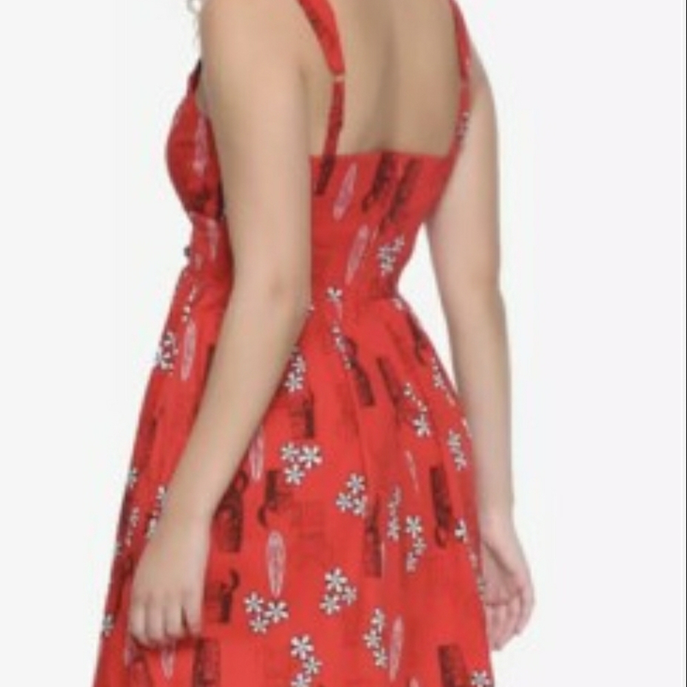 Disney Lilo And Stitch Red Mini Dress Tropical Hawaiian Keyhole Peakaboo Bodice - Picture 2 of 8